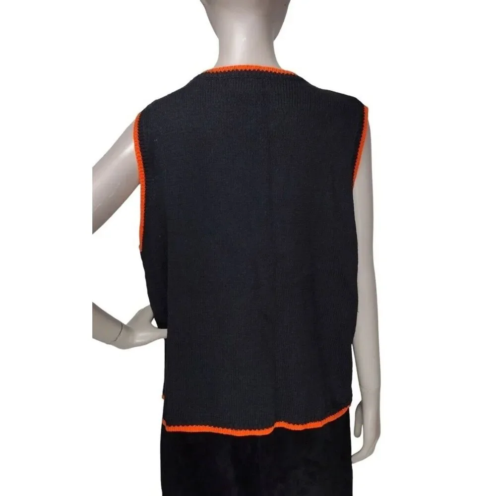 Vintage Halloween Devil Witch Star Moon Candy Corn Knit Holiday Grandma Vest NEW
